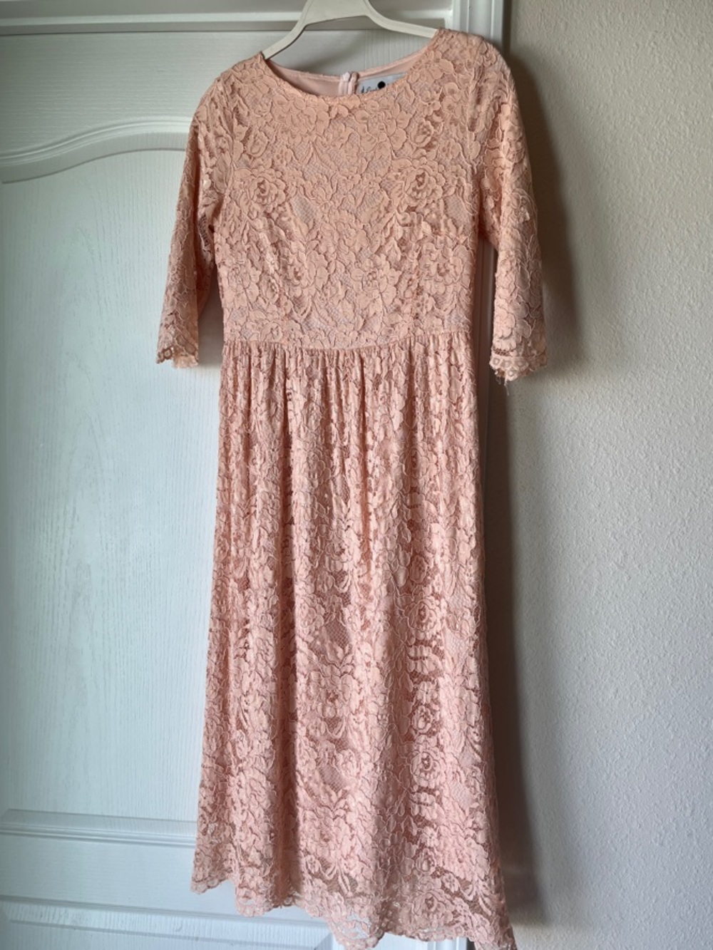 Dainty Jewells Peachy Pink Lace Midi Dress